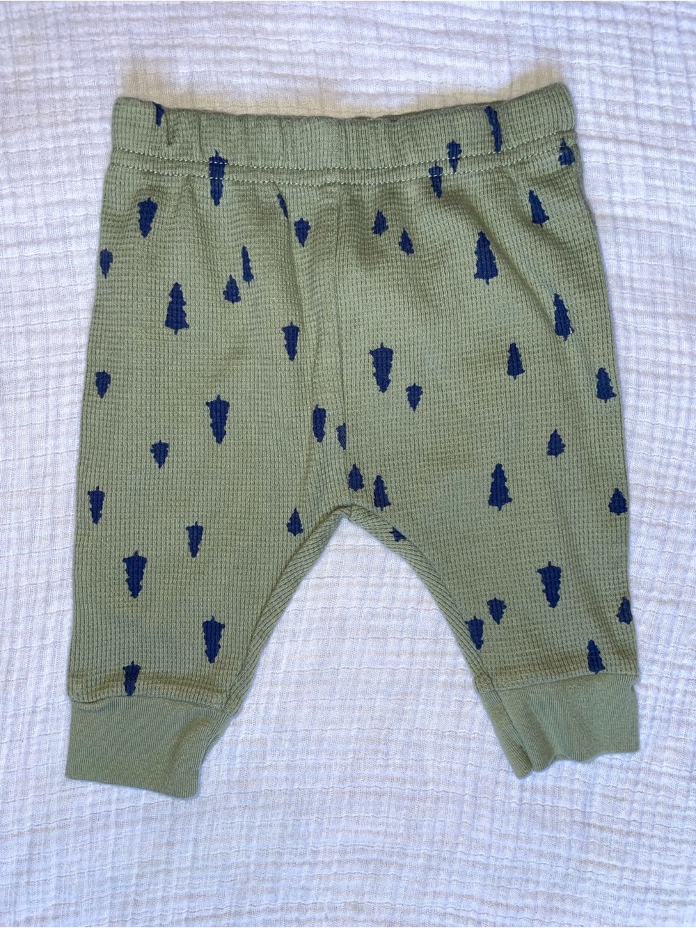 Carter's Olive Green Waffle Knit Baby Pants with Navy Tree Accents